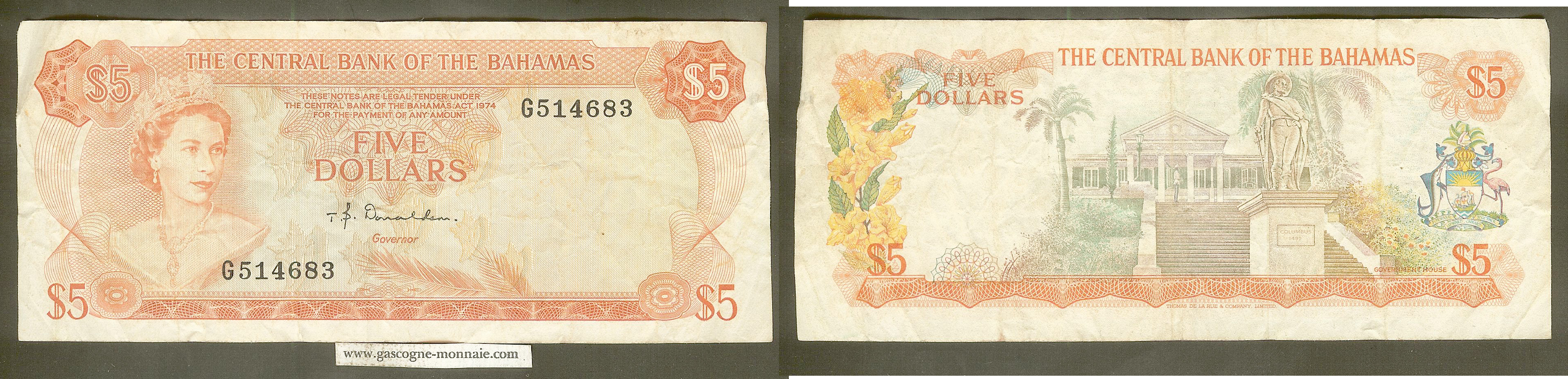 Bahamas $5 1974 gF